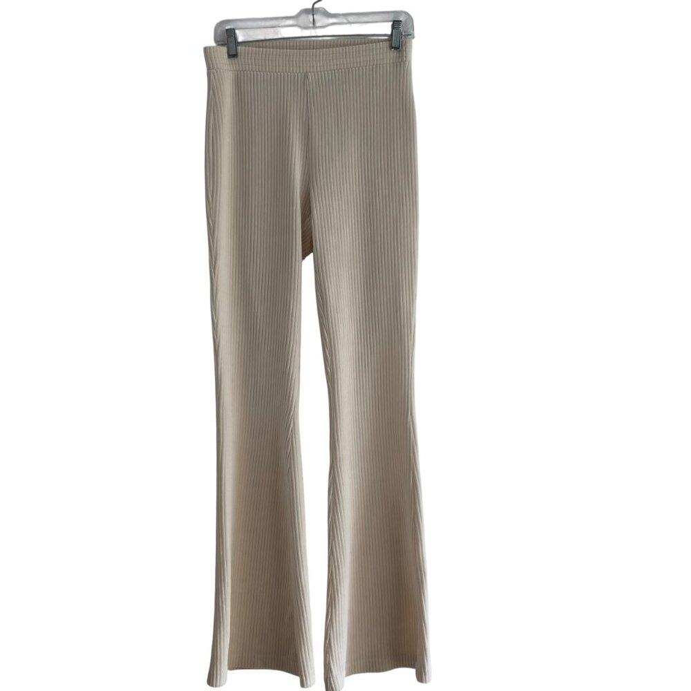 Aerie Women’s Groove-On Velour Flare Pants Beige Size Medium Long Soft Lounge Y2